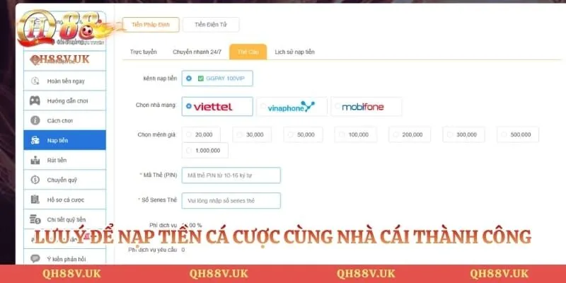 Nạp Tiền QH88 - Chuyển Vốn Cá Cược Siêu Tốc, An Toàn 5 Lưu ý để nạp tiền cá cược cùng nhà cái thành công